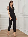 Mesh Puff Sleeve Solid Jumpsuit