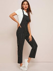 Pocket Front Striped Overall Jumpsuit