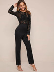 Sheer Lace Bodice Jumpsuit Without Bra