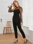 Contrast Mesh Sleeve Stand Neck Jumpsuit