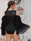 Cold Shoulder Layered Lace Bell Sleeve Bodysuit