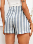 Women Vertical Striped Button Front Belted Shorts