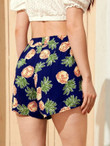 Women Tie Front Pineapple Print Shorts