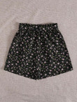 Women Ditsy Floral Print Belted Shorts