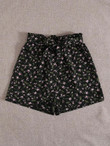 Women Ditsy Floral Print Belted Shorts