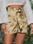 Women Tropical Print Belted Shorts