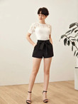 Women Double Covered Breasted Belted Shorts
