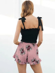 Women Simplee Shirred Waist Ruffle Hem Floral Shorts