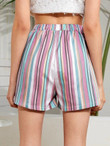 Women Color Striped Drawstring Shorts