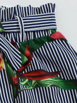 Women Stripe Tropical Print Paperbag Waist Shorts