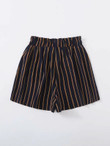 Women Striped Knot Front Paperbag Waist Shorts