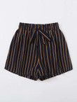 Women Striped Knot Front Paperbag Waist Shorts