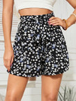 Women Ditsy Floral Self Tie Paperbag Shorts