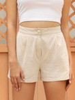 Women Fold Pleated Solid Shorts