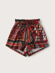 Women Tribal Print Belted Shorts