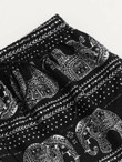 Women Tribal Print Tassel Detail Drawstring Waist Shorts
