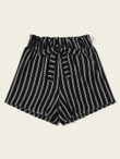 Women Vertical Stripe Belted Shorts