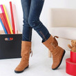 Fashion Design Women Mid-Calf Boots Platform Slip On Lace-up Solid Flat Heels