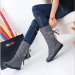 Fashion Design Women Mid-Calf Boots Platform Slip On Lace-up Solid Flat Heels