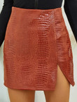 Women High Waist Crocodile PU Leather Skirt