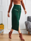 Women Zip Up Corduroy Midi Skirt