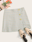 Tartan Print Scallop Embroidery Pencil Skirt