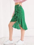 Polka-Dot Ruffle Asymmetrical Hem Skirt