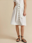 Buttoned Front Self Belted Striped Skirt