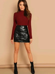 O-Ring Zip Detail Faux Leather Skirt