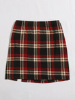 Women Elastic Waist Split Hem Tartan Skirt