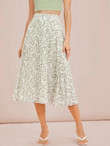 Women Ditsy Floral Shirred Waist Pleated Skirt