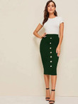 Breasted Front Rib-Knit Pencil Skirt