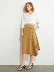 Women AMII Fold Detail Button Front Asymmetrical Hem Skirt