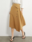 Women AMII Fold Detail Button Front Asymmetrical Hem Skirt