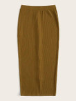 Buttoned Detail Rib-Knit Pencil Skirt