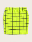 Neon Lime Grid Bodycon Skirt