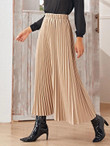 Solid Pleated Elastic Waist Longline Skirt