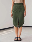 Women Paperbag Waist Split Hem Skirt