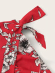 Ruffle Trim Botanical Print Knot Side Wrap Skirt