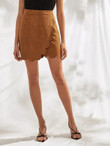 Scallop Edge Wrap Suede Skirt