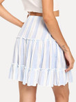 Ruffle Waist Elastic Striped Skirt