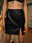 Women Halloween Faux Leather Crocodile Slit Skirt