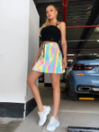 Women Zip Fly Rainbow Reflective Skirt