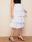 Polka-Dot Print Layered Ruffle Hem Skirt
