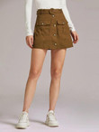 Button Front Flap Pocket Belted Skirt