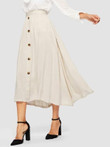 Button Up Solid Flare Skirt