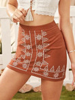 Geometric Print Zip Back Bodycon Skirt