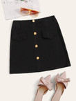 Button Front Pocket Skirt