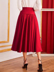 Button Front Belted Flare Skirt