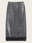 Lace Panel Sequin Midi Skirt
